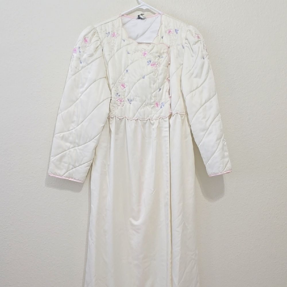 NATORI Saks Fifth Ave Cream/pink Quilted Women's Robe S